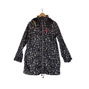 Desigual Cave Painting Style Printed Hooded Rain Jacket Logo Adjustable Size M